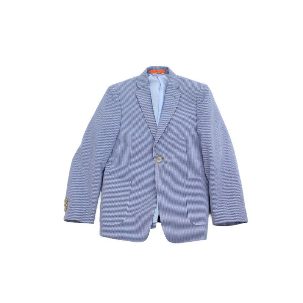 Tallia Childrens Boys Striped Single Button Blazer Blue Cotton Size 12